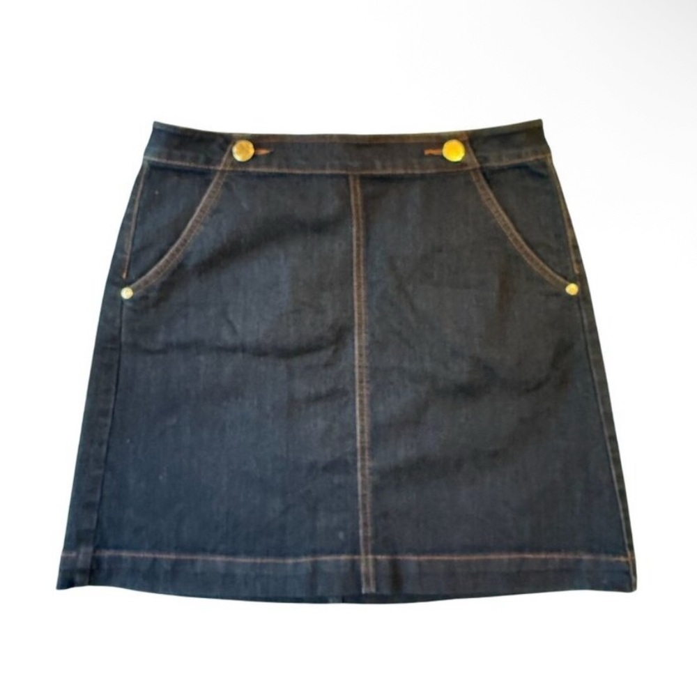 Ann Taylor Loft Dark Denim Mini Skirt with Gold Accents